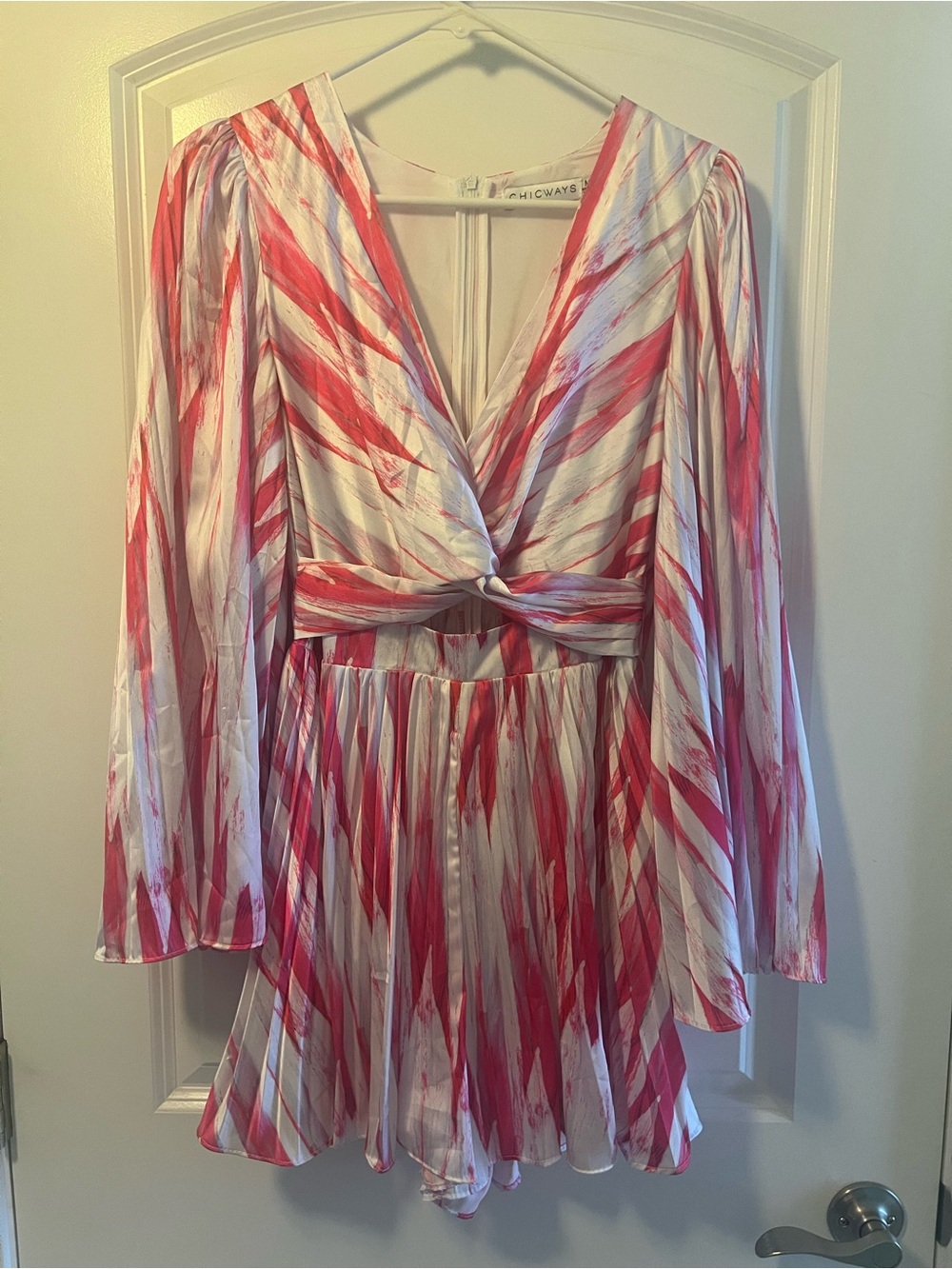 Chicwish Pink & White Brushstroke Tie-Front Romper